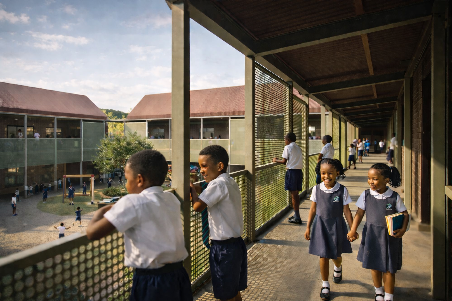 Atlas Primary learners in the school courtyard